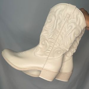 white cowboy boots half calf faux leather western cowgirl